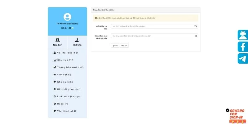 Quá trình thiết lập mật khẩu rút tiền đơn giản